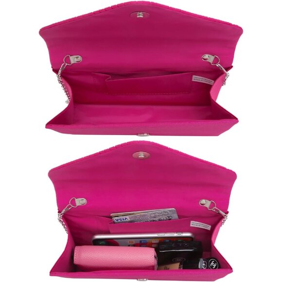 ⚡Women's Magnetic Closure Chain Strap Crossbody Envelope Pink Clutch Handbag - Picture 7 of 7